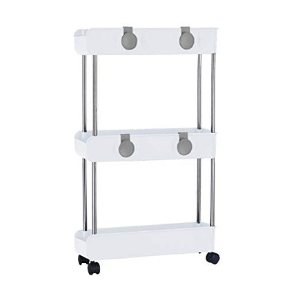 3-Tier Slim Mobile Shelving Unit on Wheels, Slide Out Rolling Bathroom Storage Organizer, Utility Carts Shelf Rack for Kitchen Bathroom Laundry Room Narrow Places, White - color: White - 3 Tier