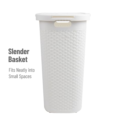 Mind Reader Slim Laundry Hamper with Lid, 60L Tall Clothes Baskets, Narrow Tapered Design for Bathrooms Closets and Laundry Rooms, Plastic, 3 Pack, White - color: White