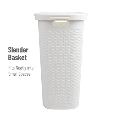Mind Reader Slim Laundry Hamper with Lid, 60L Tall Clothes Baskets, Narrow Tapered Design for Bathrooms Closets and Laundry Rooms, Plastic, 3 Pack, White - color: White