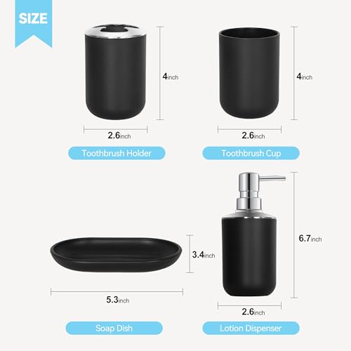 Black Bathroom Accessories Set 4 PCS, Black Bathroom Accessories | Plastic Soap Dispenser and Toothbrush Holder Set, Soap Dish and Mouthwash Cup, Boho Bathroom Decor, Bathroom Set - size: 4Pcs Black