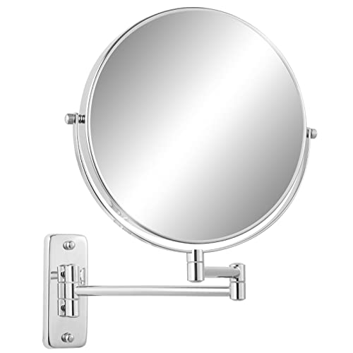 9" Magnifying Wall Mount Makeup Vanity Mirror,1x/7x Double-Side Makeup Mirror with Magnification,Swivel Extendable Shaving Face Mirror for Bathroom, Wall Mirror for Chrome - color: Chrome, size: 11.8"L x 14.1"W