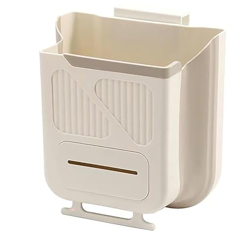 Yansanido Foldable Trash Can, 9.8 Inch x 7.87 Inch x 4.7 Inch Plastic White Hanging Garbage Can for Kitchen, Household, Office and Outdoors (Medium)