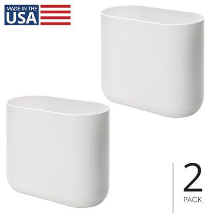 iDesign Small Slim Plastic Bathroom Trash Can, 2-Pack, White | Bedroom, Office, Desk, Dorm - color: White, style: Pack of 2