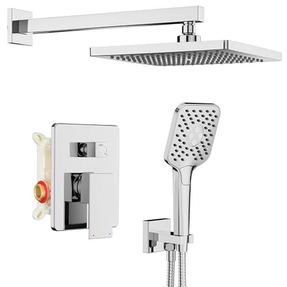 Gabrylly Shower System, 10" Shower Faucet Set with Handheld,Chrome | Wall Mounted High Pressure Rain Shower Head with 3-Setting Handheld, Pressure Balance Shower Valve Kit Set for Bathroom - color: Chrome