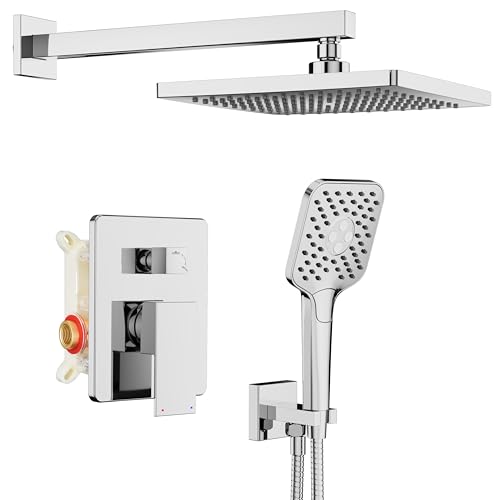 Gabrylly Shower System, Shower Faucets Sets Complete for Bathroom with High Pressure 10" Rain Shower and Handheld Shower, 2 Way Shower Valve Kit, Chrome - color: chrome 02