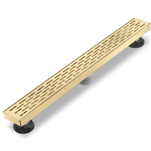 Sharp-tec Shower Drain, 24 inch Linear Shower Drain, Gold 304 Stainless Steel Rectangular Shower Floor Drain with Adjustable Leveling Feet, Hair Strainer, cUPC Certified, ST-096-24G - color: Gold, size: 24 inch