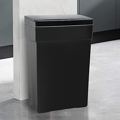 13 Gallon Black Plastic Trash Can with Lid, 50 Liter, Touchless Sensor, Auto-Sensing Technology, Easy to Clean, Durable - style: Single Lid(black)