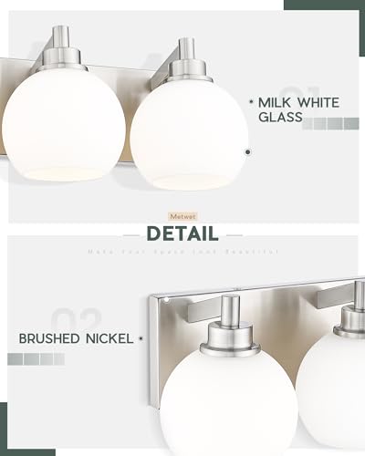 4-Light Brushed Nickel Bathroom Vanity Light, Milk Glass Globe Shade | 26" modern bathroom light fixtures over mirror, E26 base, bulbs not included, VL195-BN-ML-4 - color: Brushed Nickel, Milk Glass, size: 4-light