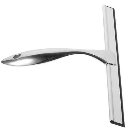 Stainless Steel Window Cleaning Squeegee with 10-inch Blade and Nail-Free Adhesive Hook, Shower Screen Scraper for Bathroom Glass Doors and Car Windows, Multi-Purpose Shower