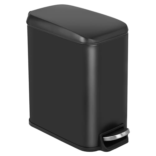 BestOffice | 1.3G Stainless Steel Trash Can with Lid | Black | Pack of 1 | Removable Inner Bucket, Soft-Close Step Pedal | Hands-Free Use | Easy to Clean | for Kitchen, Office, Bathroom - color: Black