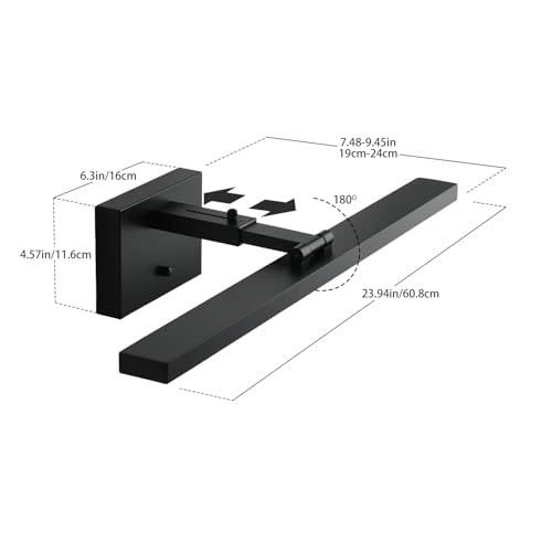 mirrea 24-Inch Matte Black LED Vanity Light Over Medicine Cabinet | Extendable Arm,5CCT, Dimmable, Adjustable light angle,Bath Bar Lighting,Modern