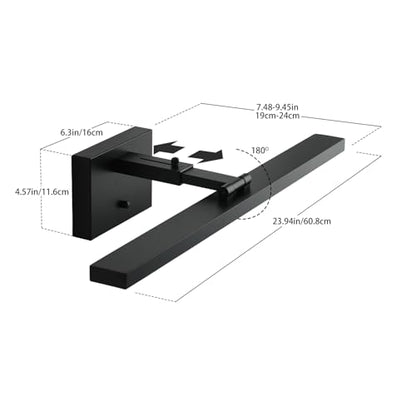 mirrea 24-Inch Matte Black LED Vanity Light Over Medicine Cabinet | Extendable Arm,5CCT, Dimmable, Adjustable light angle,Bath Bar Lighting,Modern