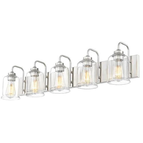 zeyu 36 Inch Farmhouse Modern Bathroom Lighting Fixture, 5-Light Bathroom Vanity Light, Brushed Nickel Finish with Clear Glass Shade, ZSL72B-5W BN - color: Brushed Nickel, size: 5-Light