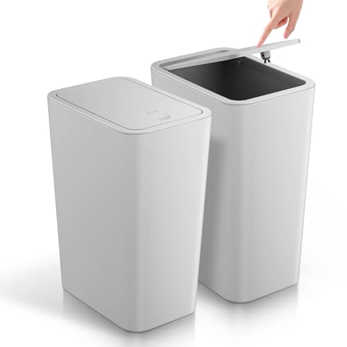 TIPGO Bathroom Trash Can with Lid, 4 Gallon / 15 Liter Small Garbage Can, Press Top Bin, Plastic Wastebasket with Pop-Up Lid for Bedroom, Living Room, Office (Grey, 2 Pack) - color: Grey, 2 Pack