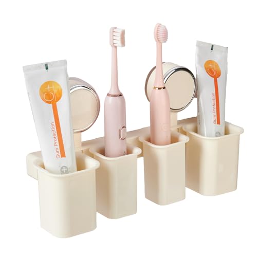 Wall Mounted Toothbrush Holder, Self-Draining Bathroom Organizer with Suction Cup, No-Drill Installation, 4 Slot 9.84 * 2.56 * 6.1 Inches