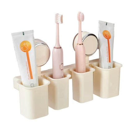 Wall Mounted Toothbrush Holder, Self-Draining Bathroom Organizer with Suction Cup, No-Drill Installation, 4 Slot 9.84 * 2.56 * 6.1 Inches