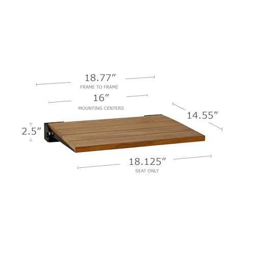 Seachrome 18 inch Silhouette Slimline Folding Wall Mount Shower Bench Seat, Natural Teak Wood with Matte Black Frame - color: Teak Wood With Matte Black Frame