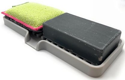Silicone Soap Dish Tray and Sponge Holder with Drain Chute, Rectangular, Kitchen and Bathroom Sink Organizer (Light Grey, 9"x3.5") - color: Light Grey, size: (MD) 9"x3.5"