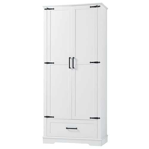 JIVOIT 69''H Tall Bathroom Storage Cabinet, Modern Storage Cabinet with Adjustable Shelves, Two Doors and One Drawer, Four Tiers Shelves, MDF Board - color: White * 147