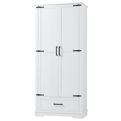 JIVOIT 69''H Tall Bathroom Storage Cabinet, Modern Storage Cabinet with Adjustable Shelves, Two Doors and One Drawer, Four Tiers Shelves, MDF Board - color: White * 147