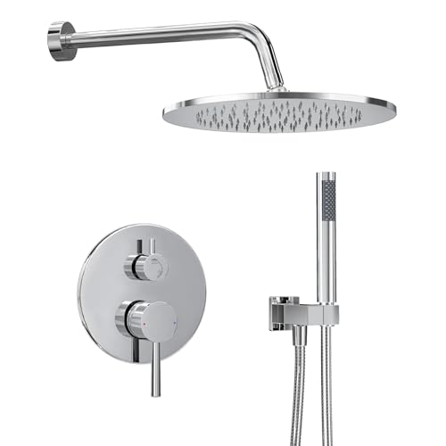 Gabrylly Shower System, 10" Wall Mounted Shower Faucet Set, Chrome | Rain Shower Head with Handheld Spray Combo, All Metal Rainfall Shower Head Complete Set Shower Mixer Valve for Bathroom - color: Chrome