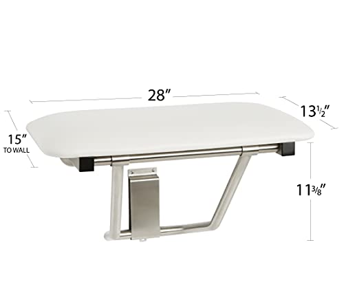 Seachrome 28" Wall Mount White Padded Folding Shower Bench Seat for Inside Shower - color: White, size: 28 in