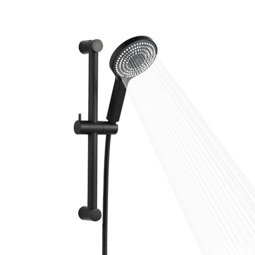 OFFO Shower Slide Bar Combo, Adjustable 21 in Slide Bar with 6-Mode High Pressure Handheld Shower Head and 60 in Stainless Steel Hose, Screw Wall Mounted, Matte Black - color: Matte Black, style: 21" Slide Bar & 60" Hose