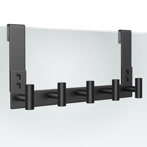 WUIVIUT Over The Shower Wall Hook, Shower Glass Door Hook Frameless fit for 3/8" (10mm) Thick, Towel Hold for Bathroom,Coat Hooks for Robe (T Shape, 5 Hook) - size: T Shape, 5 Hook