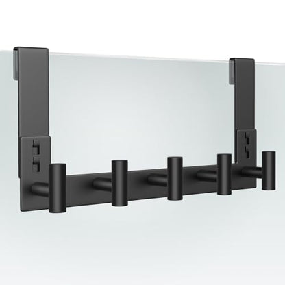 WUIVIUT Over The Shower Wall Hook, Shower Glass Door Hook Frameless fit for 3/8" (10mm) Thick, Towel Hold for Bathroom,Coat Hooks for Robe (T Shape, 5 Hook) - size: T Shape, 5 Hook