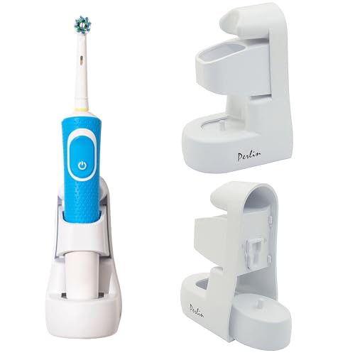 Perlin Electric Toothbrush Holder Wall Mount No Drilling Self Adhesive Toothbrush Organizer Charging Base Stand Waterproof Space Saving Bathroom Storage White