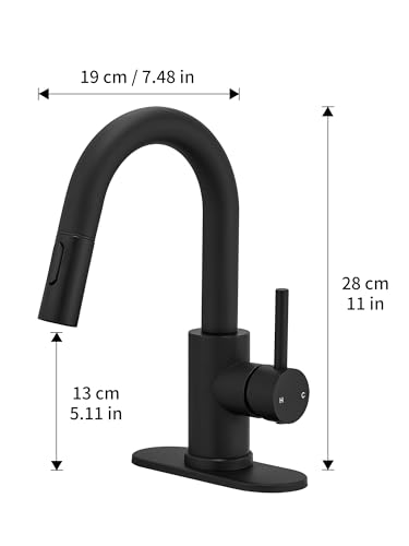Black Bathroom Sink Faucet with Pull Out Sprayer for Sink 1 Hole,Bar Sink Faucet with Pop-Up Drain,Stainless Steel Single Handle Kitchen Faucet 360°Swivel Bathroom Faucets for Two Water Outlet Modes - color: Black, style: Pull-out