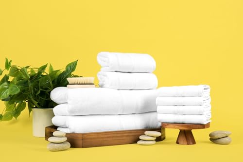 Luzia 8 Piece Bathroom Towel Set - 100% Turkish Cotton, Premium Quality - 2 Bath Towels 2 Hand Towels and 4 Washcloths (White) - color: White