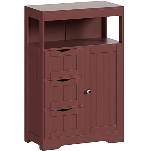 YESHOMY Bathroom Storage Cabinet Freestanding Floor Cupboard with 1 Door and 3 Drawers for Kitchen, Living Room, Brown - color: Brown