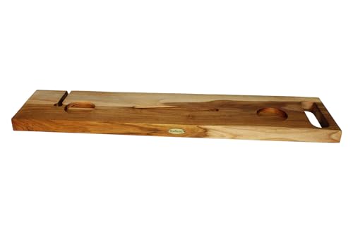 EcoDecors Eleganto 36" Live Edge Solid Teak Bath Caddy Tray with Handle, Book & Tablet Holder, Wine Glass Holders, Luxury Bathtub Tray - style: 36" Live Edge