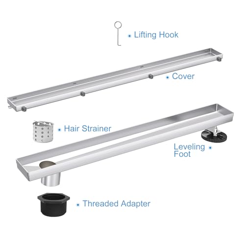 48 Inch Offset Linear Shower Drain, Brushed 304 Stainless Steel | Offset Side Outlet,Easy to install,Tile-In Grate,Hair Catcher,Leveling Feet,Complete Install Kit, Removable Grate Cover - color: Stainless Steel, size: 48 inch
