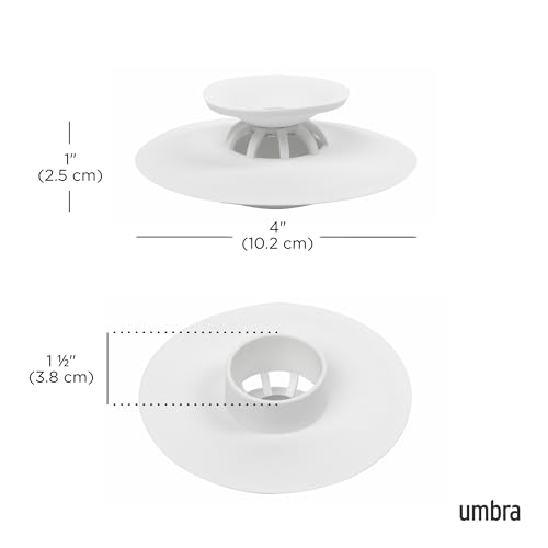 Umbra Flex Hair Catcher, Dual Purpose Shower Drain Stopper, 3-Inch, White | Silicone material, flexible and durable, water resistant, rust proof, easy to clean, fits most standard drains - color: White