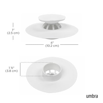 Umbra Flex Hair Catcher, Dual Purpose Shower Drain Stopper, 3-Inch, White | Silicone material, flexible and durable, water resistant, rust proof, easy to clean, fits most standard drains - color: White