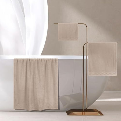 MyOwn Ultra Soft 3 Pack Cotton Towel Set, Contains a Bath Towels 28x55 inch, a Hand Towels 16x24 inch & a Wash Coths 12x12 inch, Ideal Everyday use, Compact & Lightweight - Tan - color: Tan, size: 3 Pack Set