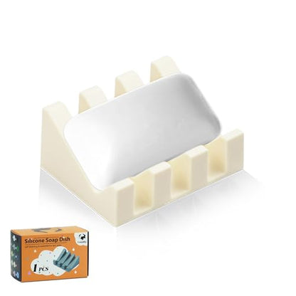 Self Draining Soap Dish Holder,Silicone Soap Dish,for Bathroom,Kitchen, Sponges，Can Extend Soap Life，Keep Soap Bars Dry and Easy Cleaning (Cream White,1-Pack) - color: Cream White,1-pack