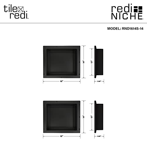 Tile Redi USA RND1614S-14 Niche Double Recessed Shower Shelf, Two Shelves, 28" H X 16" W, Black - size: 28" H X 16" W, style: 2 Shelves