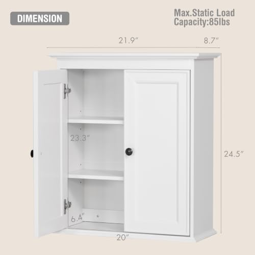 Spirich Bathroom Wall Cabinet, White Medicine Cabinet with 2 Doors | 2 Adjustable Shelves, Recessed Doors & Black Knobs, Compact Wall Storage for Bathroom, Kitchen & Laundry Room - size: 2 Doors