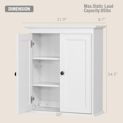 Spirich Bathroom Wall Cabinet, White Medicine Cabinet with 2 Doors | 2 Adjustable Shelves, Recessed Doors & Black Knobs, Compact Wall Storage for Bathroom, Kitchen & Laundry Room - size: 2 Doors