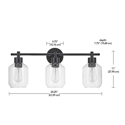 Globe Electric 65556 All-in-One 5-Piece Bathroom Set, Matte Black Finish, 3-Light Vanity with Clear Glass Shades, Towel Ring, Toilet Paper Holder, Robe Hook, and Towel Bar, Modern Bathroom Lighting - color: Matte Black, Clear Glass, 3-Light