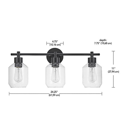 Globe Electric 65556 All-in-One 5-Piece Bathroom Set, Matte Black Finish, 3-Light Vanity with Clear Glass Shades, Towel Ring, Toilet Paper Holder, Robe Hook, and Towel Bar, Modern Bathroom Lighting - color: Matte Black, Clear Glass, 3-Light