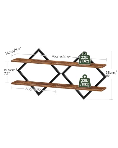 CHOEZON Floating Shelves, Set of 2 Wall Shelves, 2-Tier Hanging Shelves, Wall Shelf Set of 2, Wall Mounted Shelves, for Living Room, Bedroom, Kitchen, Office, Study, Rustic Brown TBJ01P2BF - color: Rustic Brown + Black