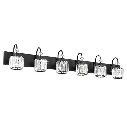Ralbay Modern 6-Light Black Crystal Vanity Lights for Bathroom - Matte Black Crystal Wall Light Fixtures - color: Round-Black, size: 6-light