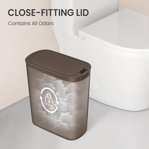 Cesun Automatic Motion Sensor Bathroom Trash Can with Lid, 2.6 Gallon Touchless Trash Bin, Smart Plastic Slim Garbage Can Small Brown Wastebasket for Toilet, Office, rv, Bedroom, Living Room | Motion Sensor, Plastic, Touchless, Odor Control, Smart Garbage