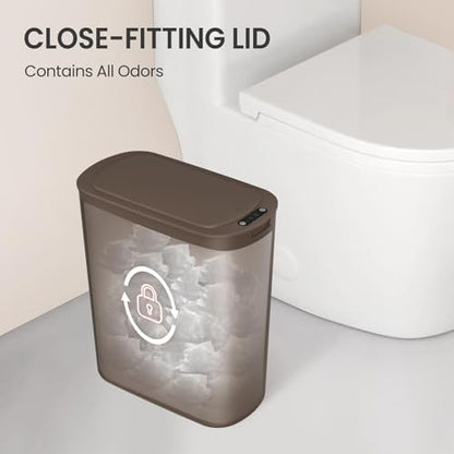 Cesun Automatic Motion Sensor Bathroom Trash Can with Lid, 2.6 Gallon Touchless Trash Bin, Smart Plastic Slim Garbage Can Small Brown Wastebasket for Toilet, Office, rv, Bedroom, Living Room | Motion Sensor, Plastic, Touchless, Odor Control, Smart Garbage