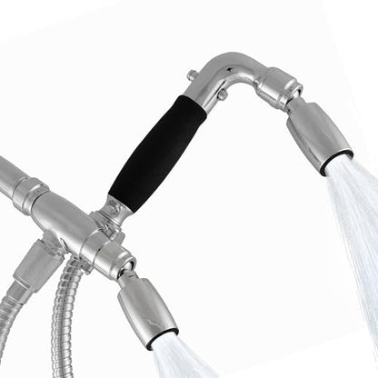 High Sierra® - Solid Lead-Free Metal 4-Way Combo CLASSIC™ Fixed and Handheld Shower Head with Hose. Run Separately or Both at Full Flow - 1.25 GPM per Shower Head - Chrome Finish - color: Chrome, size: 1.25 GPM