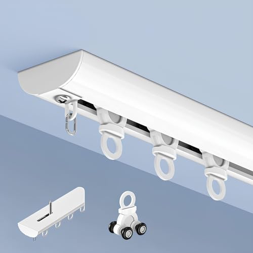 Ultra-Thin Curved Curtain Track Aluminium Ceiling Wall Mount Tracks Sliding Curtain Rail Rod System for Curtains Room Divider Living Room Bedroom Shower RV(White-A,90cm/2.95ft) - color: White-a, size: 90cm/2.95ft